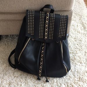 Black Backpack with Gold Chain Details